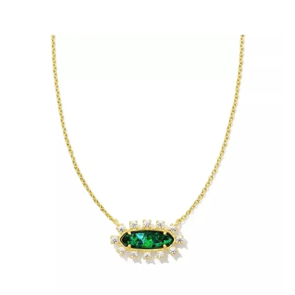 Kendra Scott Eva Framed Teal Glass Pendant Necklace NEW - Picture 1 of 9